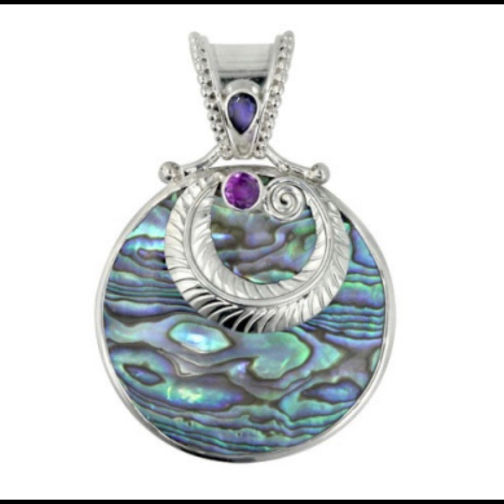 SAJEN-Paua Shell, Amethyst & Iolite Pendant SS